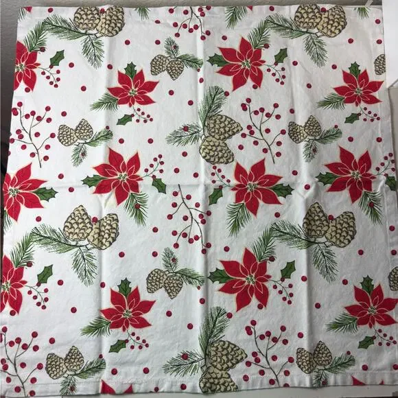 Urban Villa Christmas Cloth Napkins Set of 10 Poinsettia Pinecone Cotton Holiday - Picture 4 of 7